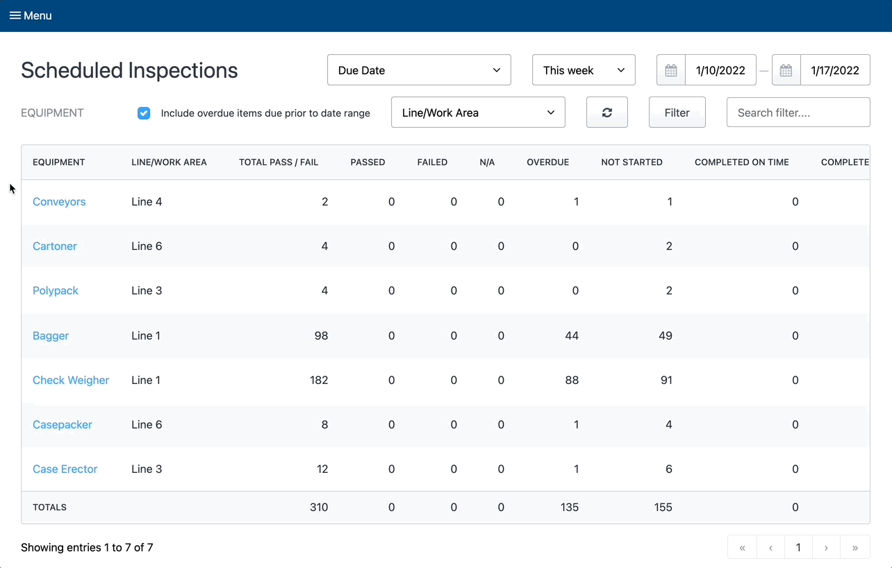 Grouping inspections