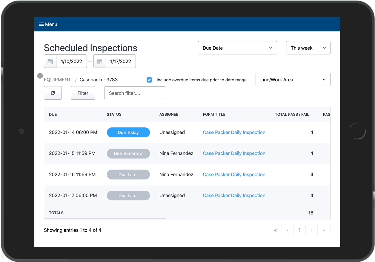 Opening an inspection form
